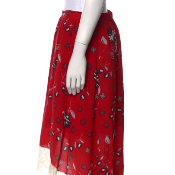 Zadig & Voltaire Red Asymmetric Print Silk Midi Length Skirt M - Picture 3 of 10
